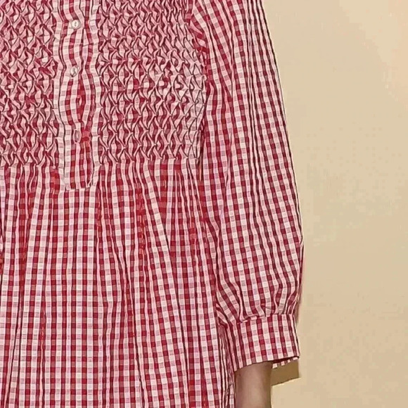 Vintage Red Gingham Baby Doll Dress Size Small Long Sleeve Dress Mock Neck Dress - Picture 6 of 6
